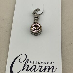 Silpada JUNE Light Amethyst Chrystal Birthstone Charm Silver With Lobster Clasp